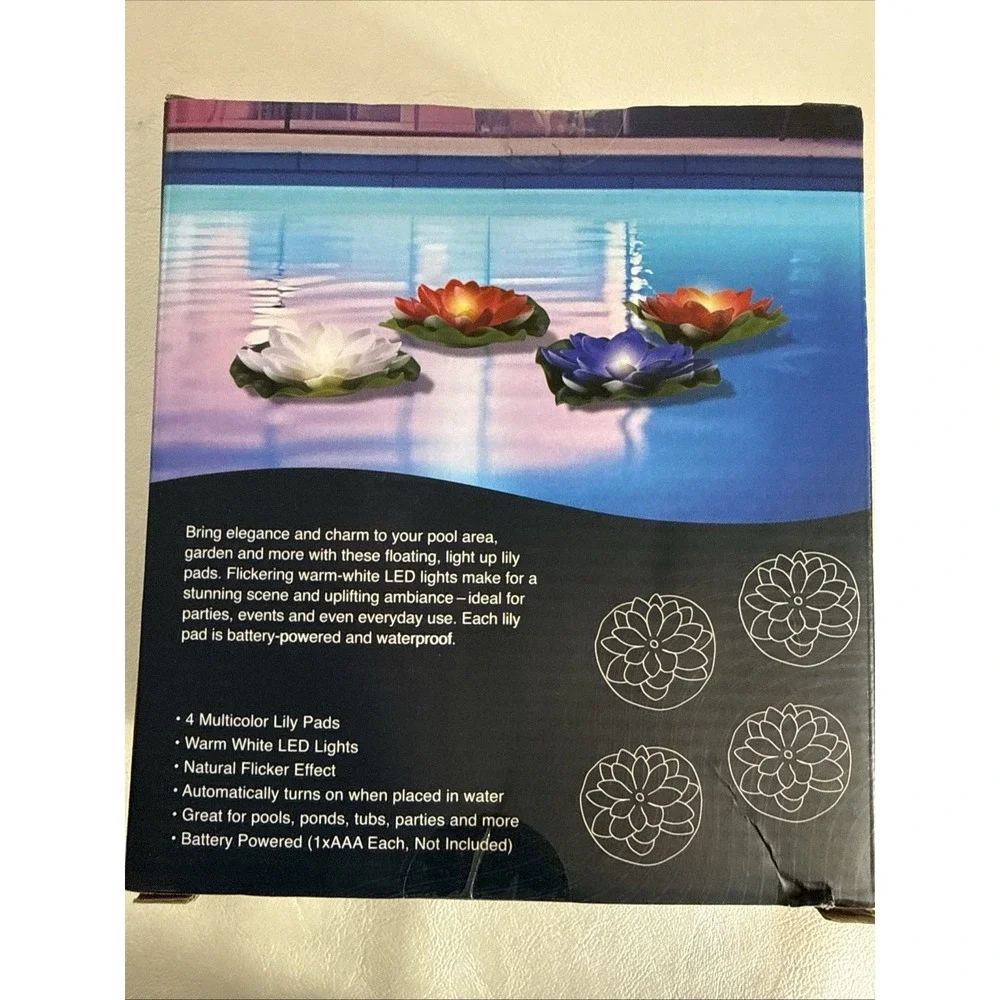 H Glo Merkury LED Floating Lily Pads 4 Pack Color Changing Lights Pool Pond